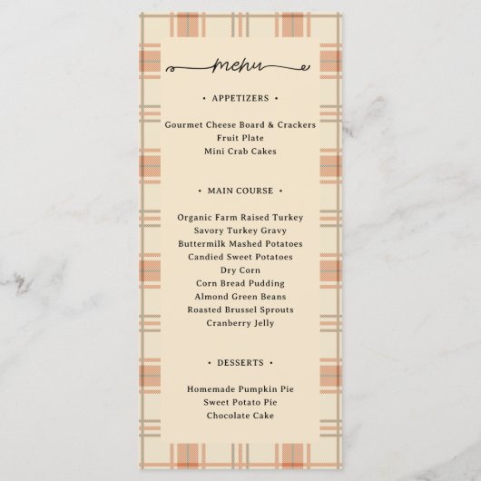 Thanksgiving Dubbelzijdig Menu & Plaatskaart Plaid (Achterkant)