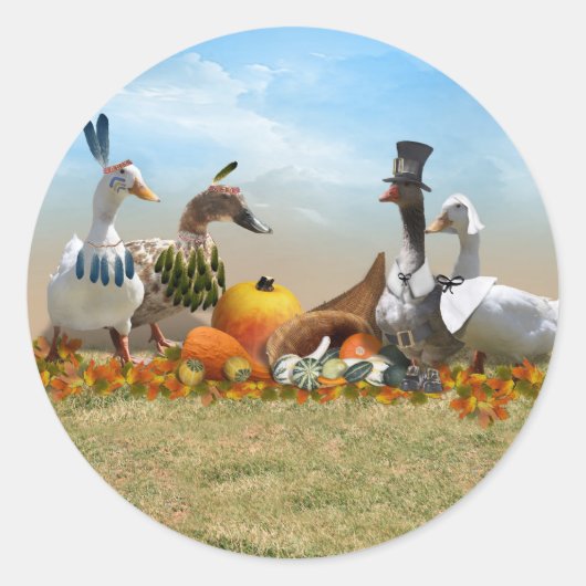 Thanksgiving Ducks Ronde Sticker (Voorkant)