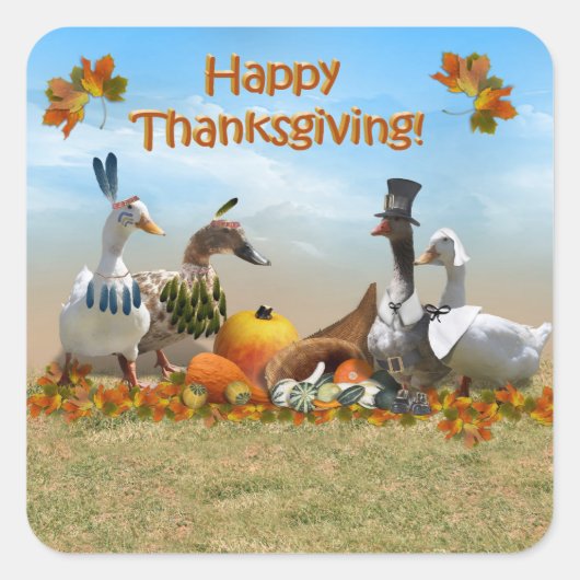 Thanksgiving Ducks Vierkante Sticker (Voorkant)