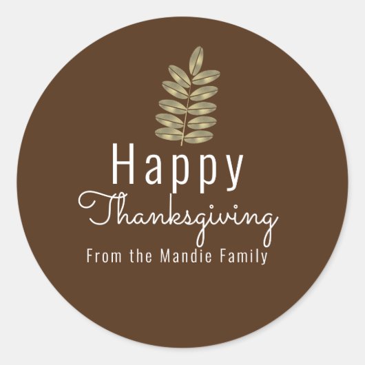 Thanksgiving Eenvoudige vertakking Leaf Gold Illus Ronde Sticker (Voorkant)