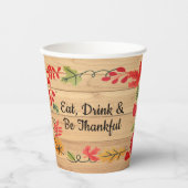 Thanksgiving Eet Drink & Be Merry Licht Bruin Hout Papieren Bekers (Voorkant)