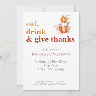Thanksgiving Eet, Drink & Geef Bedankt Uitnodiging