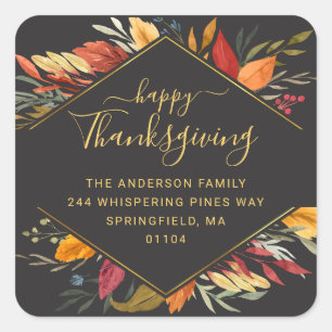 Thanksgiving Elegant Herfst Foliage Return Address Vierkante Sticker