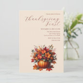 Thanksgiving-Elegante Pompoen met Fall Leaves Kaart (Staand voorkant)