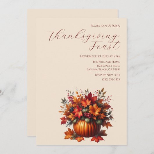 Thanksgiving-Elegante Pompoen met Fall Leaves Kaart (Voorkant / Achterkant)