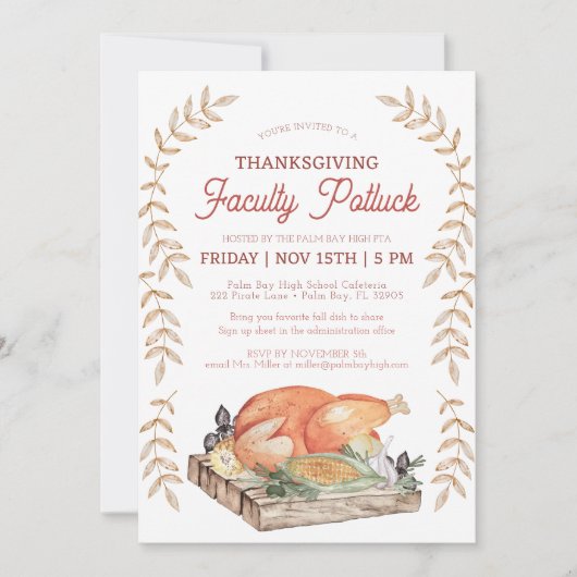 Thanksgiving Faculteit Potluck Uitnodigen Kaart (Voorkant)
