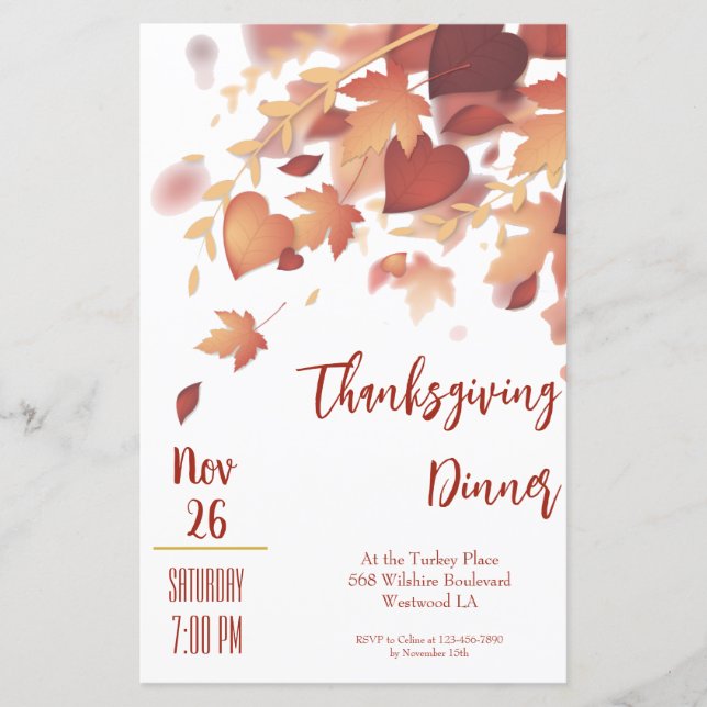 Thanksgiving Fall Leaves Love Dinner Invitation (Voorkant)
