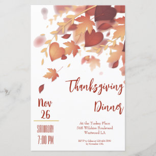 Thanksgiving Fall Leaves Love Dinner Invitation
