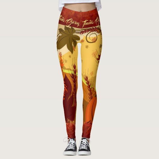 Thanksgiving Fall Leggings Feuilles VOTRE NOM (Devant)