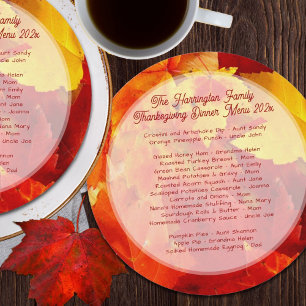 Thanksgiving Familie Diner Rood Bladeren Rond Menu Kaart
