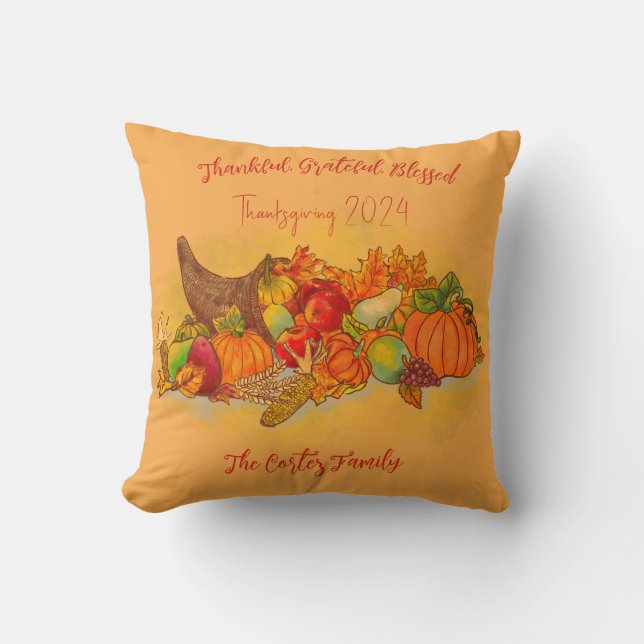 Thanksgiving Familie Gepersonaliseerd -  Kussen (Voorkant)