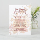 Thanksgiving Familiediner Menu Sjabloon Kaart (Staand voorkant)