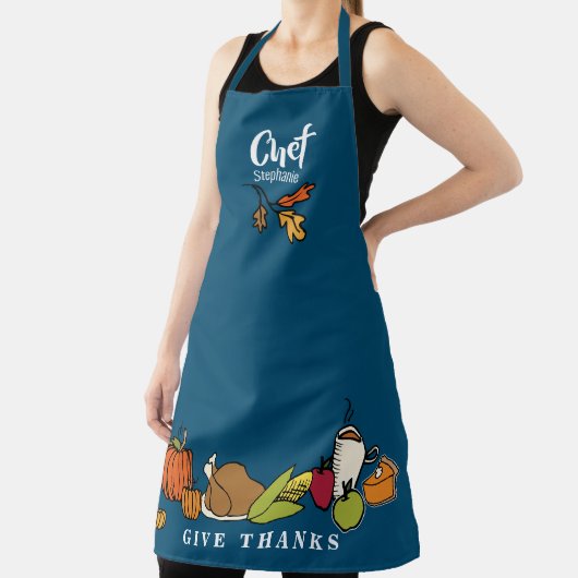 Thanksgiving Feast Blue | Aangepaste feestdag Schort (Insitu)