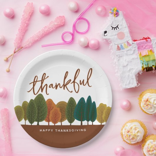 Thanksgiving feest dankbare herfstbomen papieren bordje (Feest)