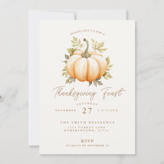 Thanksgiving Feest Pompoen Diner Feest Kaart (Voorkant)