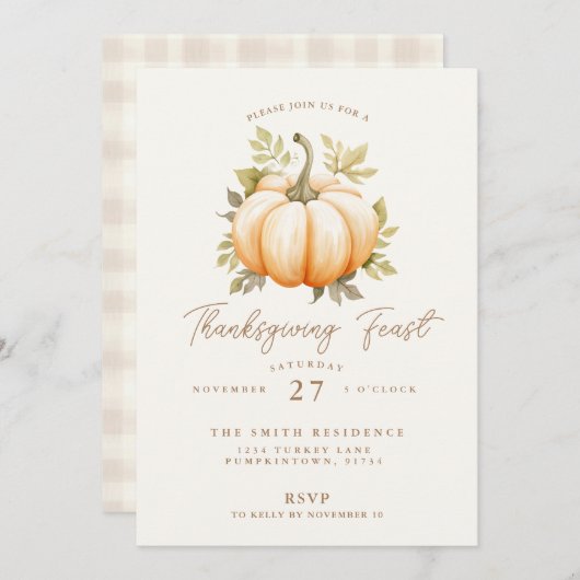 Thanksgiving Feest Pompoen Diner Feest Kaart (Voorkant / Achterkant)