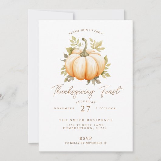 Thanksgiving Feest Pompoen Diner Feest Kaart (Voorkant)