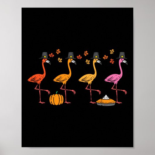 Thanksgiving Flamingo's Grappige Herfst Herfst Vog Poster (Voorkant)