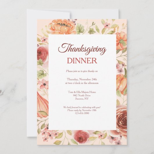 Thanksgiving Floral-dineruitnodiging Kaart (Voorkant)