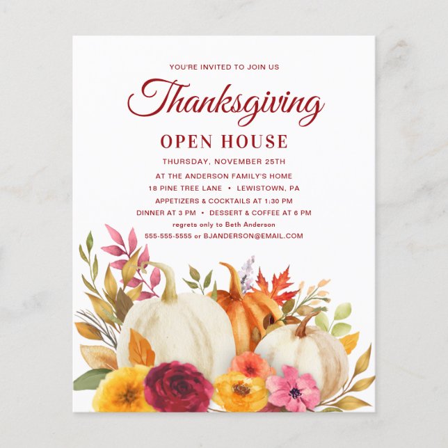 THANKSGIVING FLORAL PUMPKIN PATCH BUDGET INVITE (Voorkant)
