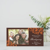 Thanksgiving Flourish wervelt Sinaasappel en bruin Feestdagenkaart (Staand voorkant)