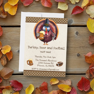 Thanksgiving Football Turkey Beer Funny Kaart