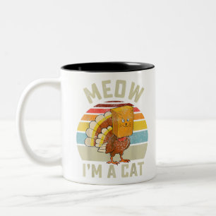 Thanksgiving Funny Turkey Fake Cat Retro Women Man Tweekleurige Koffiemok