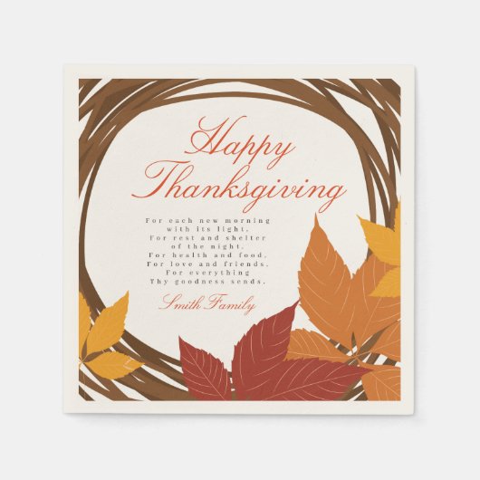 Thanksgiving gedicht Happy Thanksgiving Servet (Voorkant)