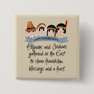 Thanksgiving gedicht Holiday Indians Pilgrims Vierkante Button 5,1 Cm