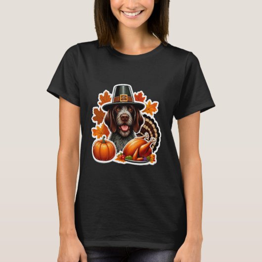 Thanksgiving German Wirehaired Pointer Dog Owner L T-shirt (Voorkant)
