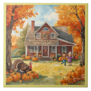 Thanksgiving, Gezellig Huis Thanksgiving Traditie. Tegeltje