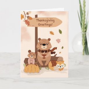 Thanksgiving Gezellige Woodland Animal Scene Pompo Kaart