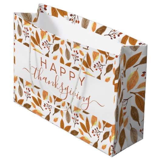 Thanksgiving Gift Bag – Grateful with Fall Leaves Groot Cadeauzakje (Voorkant Gekanteld)
