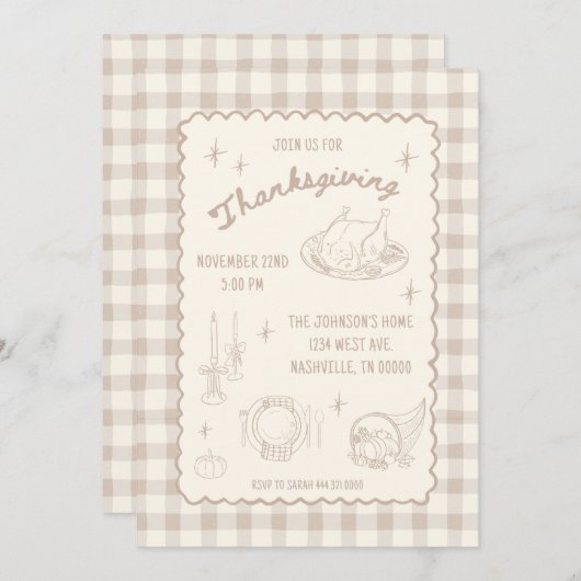 Thanksgiving Gingham Tan Neutral Aesthetic Kaart (Voorkant / Achterkant)