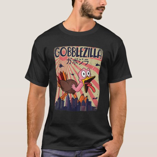 Thanksgiving Gobblezilla Turkije T-shirt (Voorkant)