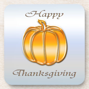 Thanksgiving Golden Pumpkin op Silver Background Bier Onderzetter