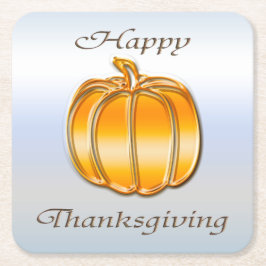 Thanksgiving Golden Pumpkin op Silver Background Vierkante Kartonnen Onderzetter