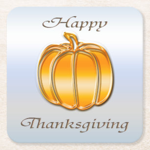 Thanksgiving Golden Pumpkin op Silver Background Vierkante Kartonnen Onderzetter