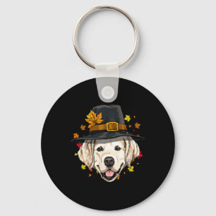 Thanksgiving Golden Retriever Pelgrim Turkije Dag Sleutelhanger