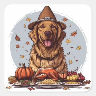 Thanksgiving Golden Retriever Vierkante Sticker