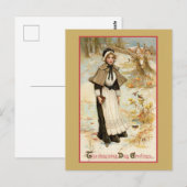  Thanksgiving Greetings Pilgrim Woman Briefkaart (Voorkant / Achterkant)