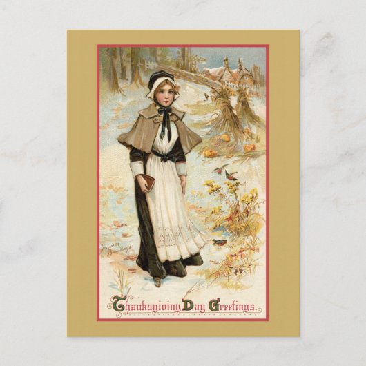  Thanksgiving Greetings Pilgrim Woman Briefkaart (Voorkant)