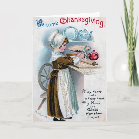  Thanksgiving Groet met Pilgrim Girl Ba (Voorkant)