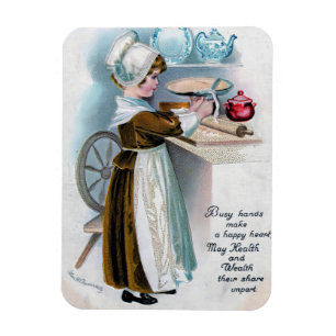 Thanksgiving Groet met Pilgrim Girl Ba Magneet