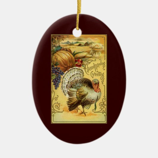  Thanksgiving Groeten met Turkije Keramisch Ornament (Voorkant)