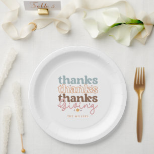 Thanksgiving groovy typografie ontwerp papieren bordje