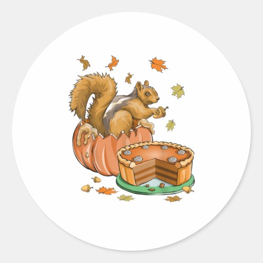 Thanksgiving Halloween Pumpkin Squirrel Funn Ronde Sticker (Voorkant)