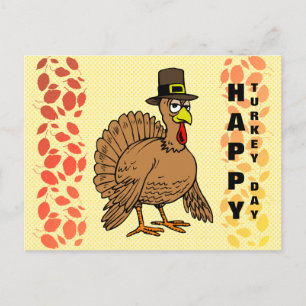 Thanksgiving Happy Turkey Day Cute Pilgrim Cartoon Feestdagenkaart