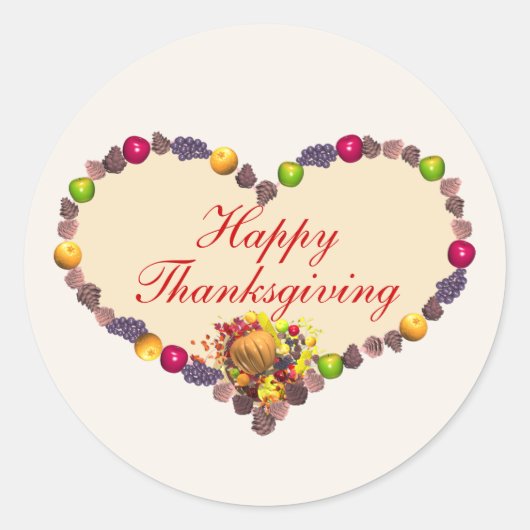 Thanksgiving Hart en Cornucopia Ronde Sticker (Voorkant)
