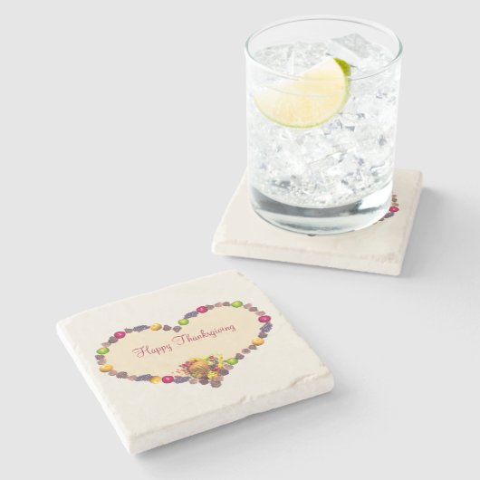 Thanksgiving Hart en Cornucopia Stenen Onderzetter (Zijkant)